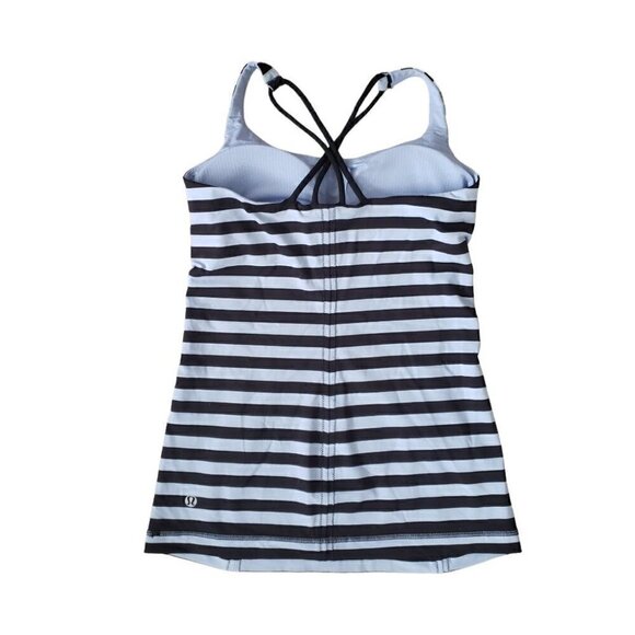 Lululemon Free To Be tank striped black and blue criss-cross back - Picture 4 of 9